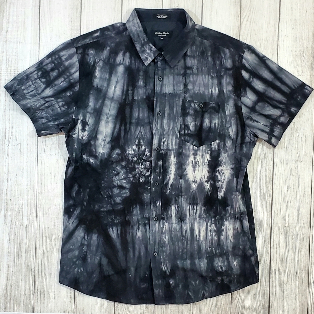 EIGHTY EIGHT Mens Blue Tie Dye Button Shirt XXL
